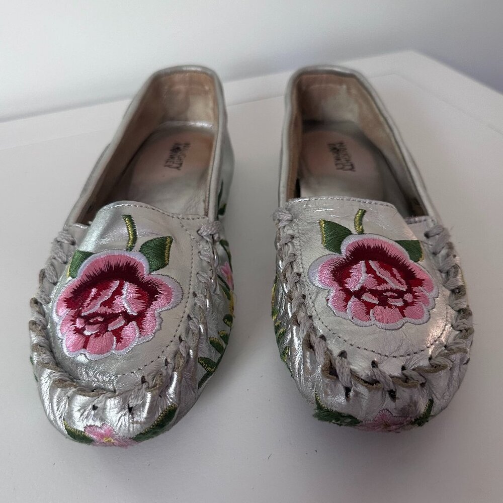 naughty monkey Silver Floral Embroidered Moccasins